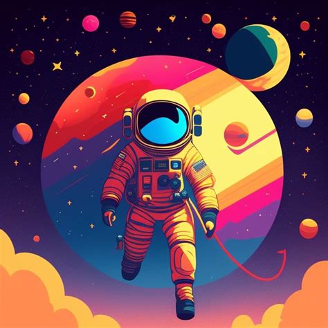 addison: A colorful illustration of an astronaut floating in space, with planets and stars in ...