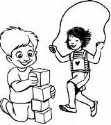 Children Playing Together Coloring Page sketch template