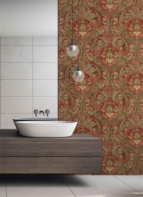 Buy Victorian Wallpaper Vintage Floral Wallpaper Red Damask Wallpaper Gold Damask Wallpaper ...