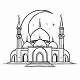 Download Black And White Drawing Of A Mosque With Minarets Crescent  sketch template