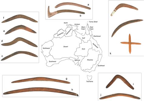 Main morphological types of boomerangs and their geographic ...