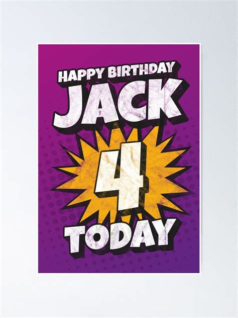 Poster « 'Joyeux anniversaire Jack - 4 aujourd'hui' Kapow Wow Wham Bam Design de cartes de voeux ...