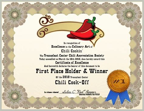 Chili Cook Off Winner Certificate Template