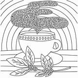Coloring Page With Cup Of Coffee And smoke Plant Doodle  sketch template