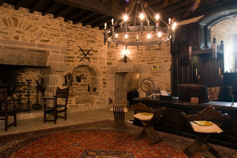 Hearth decorations, medieval castle throne room inside medieval castles interior. Interior ...