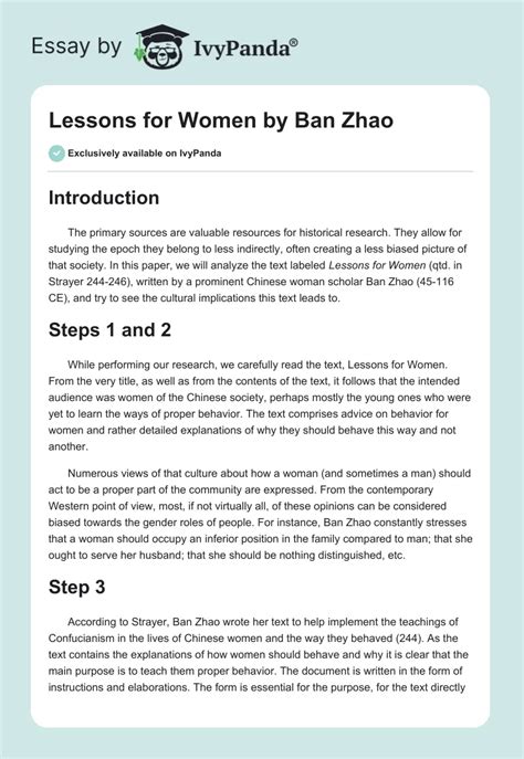 "Lessons for Women" by Ban Zhao - 955 Words | Essay Example