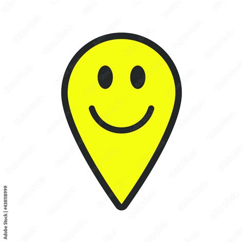 Smiling location pointer symbol icon. Happy Gps navigation pin sign. Smile face emotion ...