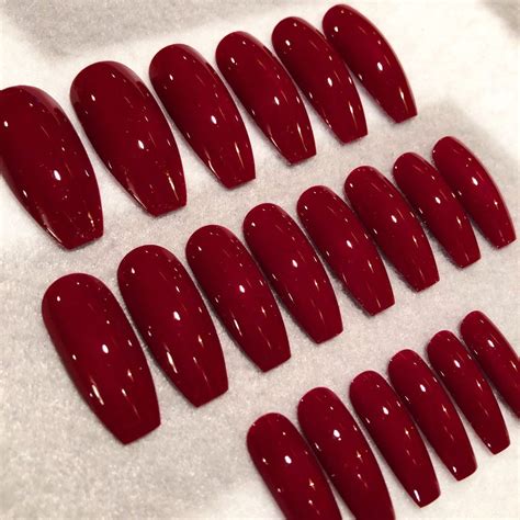 Crimson Red Faux Nails, Fake Nails, Glue on Nails, Dark Red, Burgundy Nails, Red, Press on Nails ...