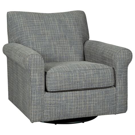 Signature Design by Ashley Renley Swivel Glider Accent Chair with Rolled Arms & Gray Fabric ...