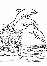 Dolphins Jump And Splash Animal coloring Page For Kids Sea  sketch template