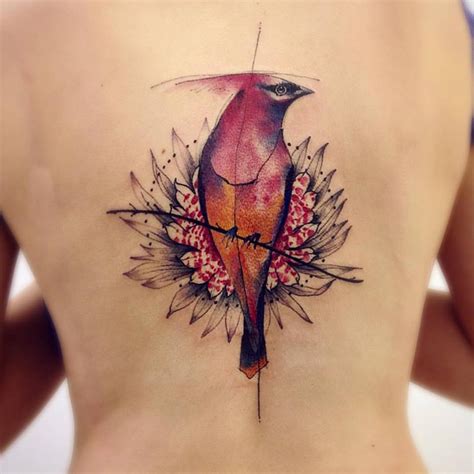 Pretty Pink Bird & Flower | Best tattoo design ideas