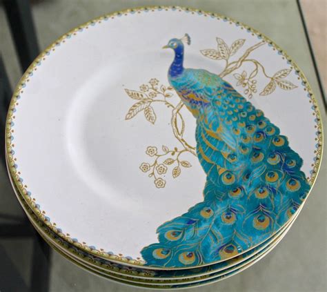 222 FIFTH PEACOCK GARDEN PLATES SALAD SET 4 NEW TURQUOISE GOLD 8 1/2 INCH ROUND #222FIFTH | 222 ...