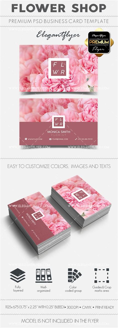 Pink Floral & Plants Flower Shop Premium Business Card Template PSD ...