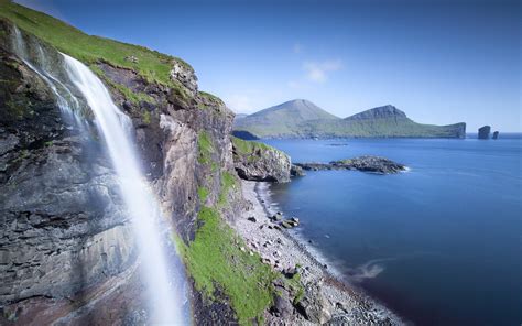 Time-lapse photography of waterfalls, waterfall, beach, mountains, Faroe Islands HD wallpaper ...