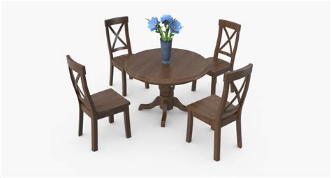 Wooden table chairs vase 3D model - TurboSquid 1166220