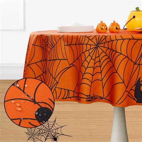Amazon.com: MikiUp Spider Web Halloween Tablecloth - Fabric Holiday Round Table Cloth ...
