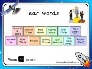 ear phonics worksheets and games - Galactic Phonics