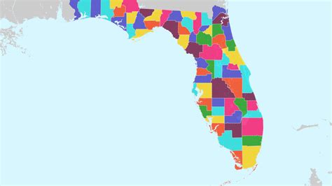 Counties of Florida Interactive Colorful Map