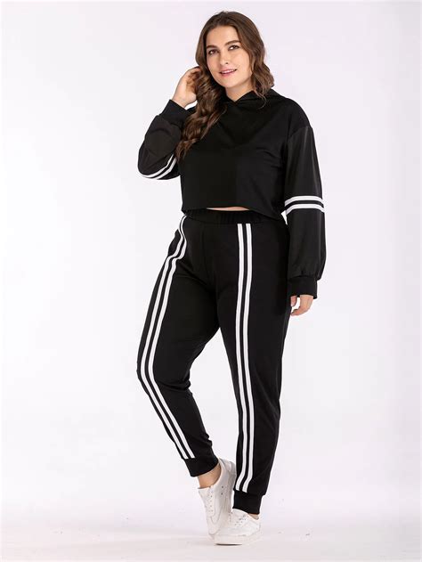 Plus Size Spring Tracksuit Womens Jogging Suits Gym Running Crop Pants Sports Fleece Set for ...