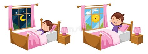 Vector Illustration of Kid Sleeping and Waking Up Stock Vector - Illustration of girl, eating ...