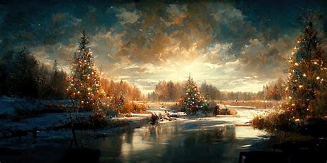 Premium Photo | Christmas landscape. Digital illustration. Painting ...