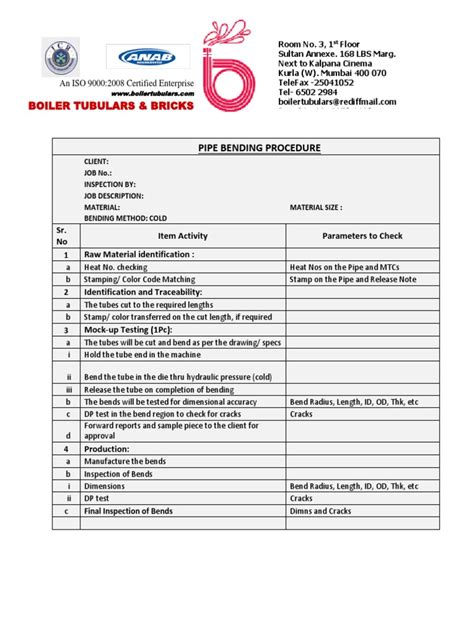 Bending Procedure | PDF | Pipe (Fluid Conveyance) | Chemical Engineering