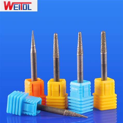 Weitol free shipping 5pcs jade carving tools electroplated diamond stone router bits taper ...