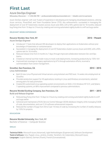 Azure DevOps Engineer Resume Example for 2023 | Resume Worded