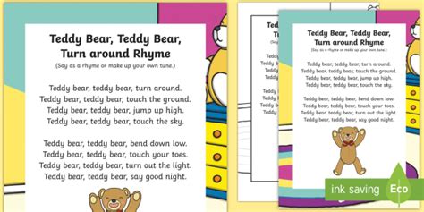 Teddy Bear Nursery Rhyme Lyrics Poster | Twinkl