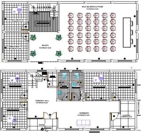 Local Community Hall Architecture Layout, Structure Details dwg file - Cadbull