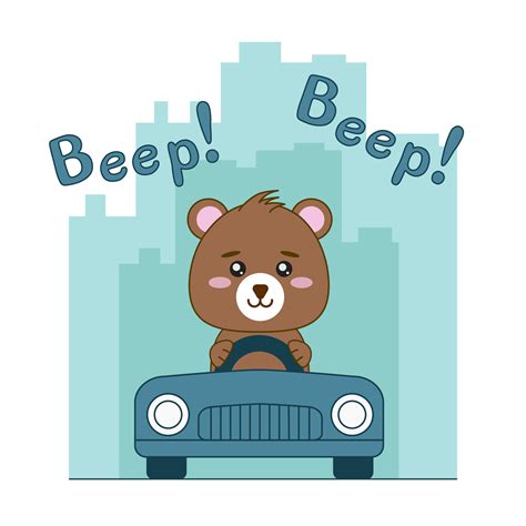 Cute bear driving the car cartoon illustration 12672569 Vector Art at ...