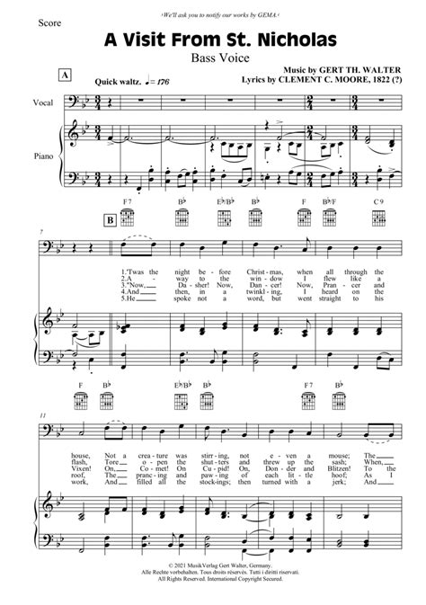 A Visit From St. Nicholas Sheet Music | Gert Th. Walter | Vocal Solo