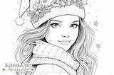 Cute Winter Girl Adult Coloring Page Graphic By Sybirko Art Workshop  sketch template