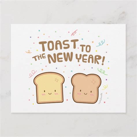 Cute Toast to the New Year Pun Humor Greeting Holiday Postcard | Zazzle | Juegos de palabras ...