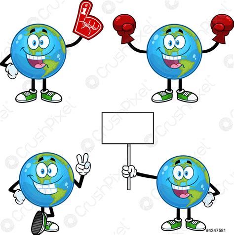 Earth Globe Cartoon Character Poses. Vector Collection Set - stock vector 4247581 | Crushpixel