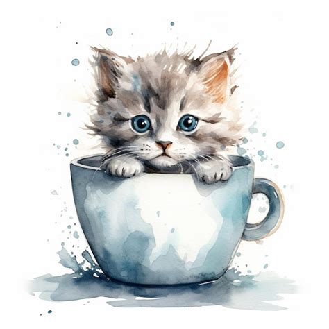 Premium Photo | A drawing of a kitten in a cup that says " cat