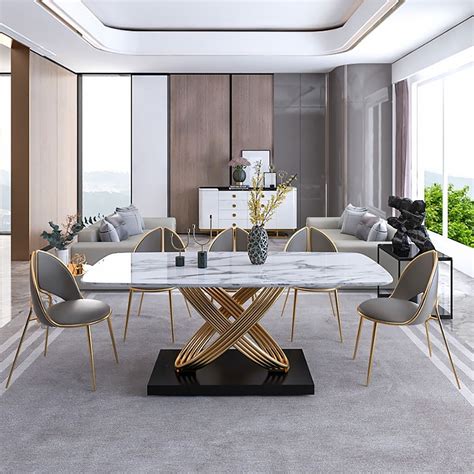 Black Marble Dining Table Rectangular Modern Minimalist Design Luxury Table | Dining room design ...