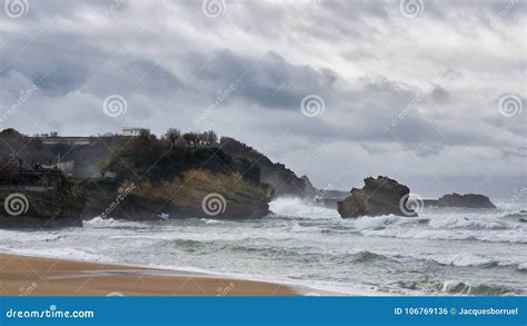 Bad Weather on the Central Beach of Biarritz, France. Stock Photo - Image of high, scenery ...