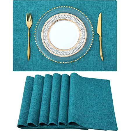 homing Teal Cloth Placemats for Dining Table Set of 6 – Cotton Linen Blend Washable Farmhouse ...