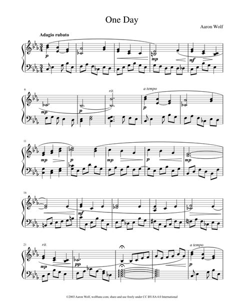 One Day Sheet music for Piano (Solo) | Musescore.com