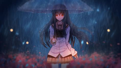 Download wallpaper 1920x1080 anime girl in rain, with umbrella, art, full hd, hdtv, fhd, 1080p ...