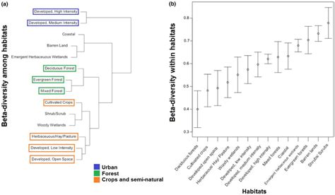 Beta‐diversity analysis results: (a) using the beta‐diversity values ...