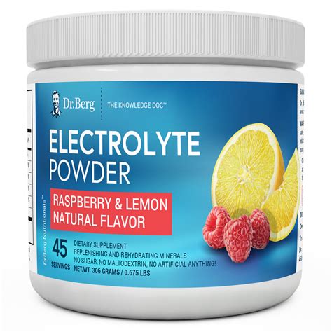 Dr. Berg's Electrolyte Powder with 13x Potassium Raspberry Lemon, 45 ...