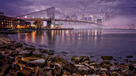 usa, Bridges, Houses, Stones, Coast, Manhattan, New, York, City, Night, Cities Wallpapers HD ...