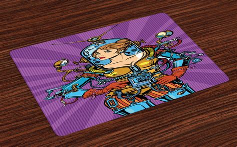 Fantasy Placemats Set of 4 Futuristic Super Hero Woman Space Astronaut Science Fiction Graphic ...