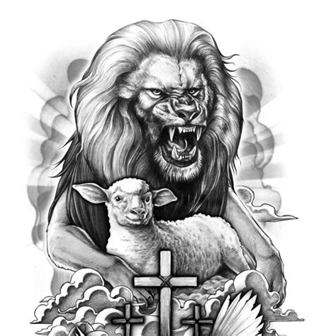 Jesus Christ Lion And Lamb Tattoo Sketches