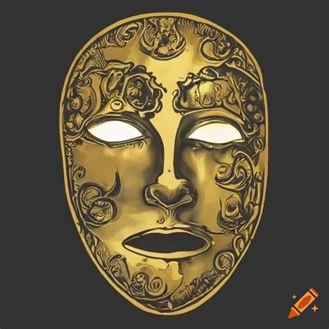 Medieval drawing of a golden mask on black background on Craiyon