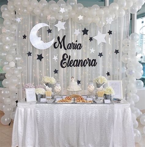 Kara's Party Ideas Elegant White Moon & Star Baptism Party | Kara's ...