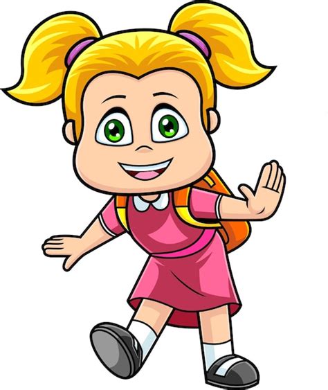 Premium Vector | Happy school girl cartoon character with backpack. vector hand drawn illustration