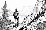 Premium AI Image  Coloring Page hiking In mountain Think Lines No sketch template